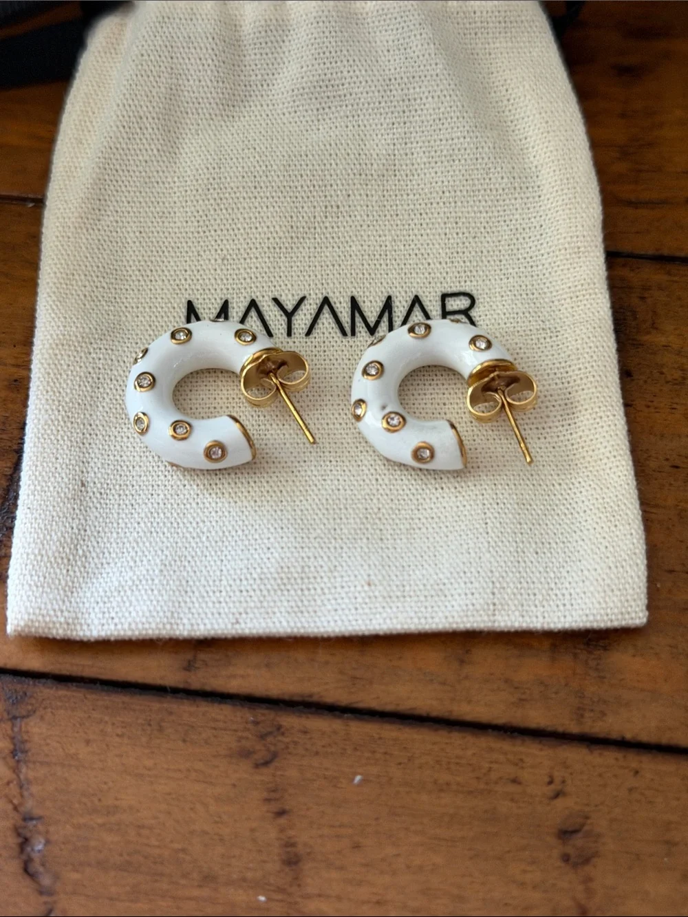 Mayamar White‎ Enamel Hoop Earrings with Gold Accents